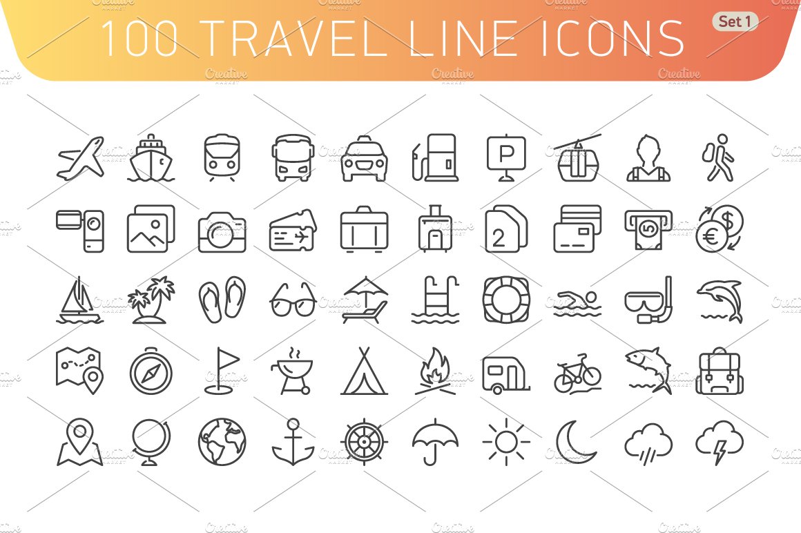 Travel Line Icons. Set 1 cover image.