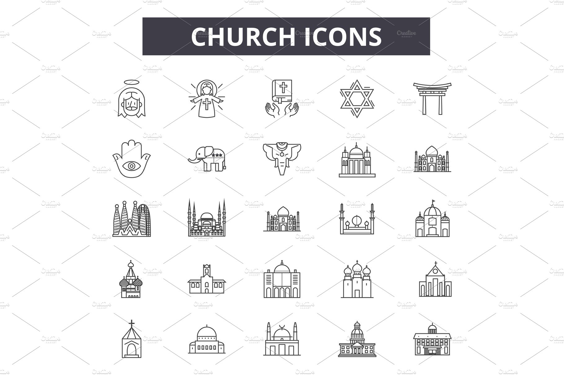 Church line icons for web and mobile cover image.