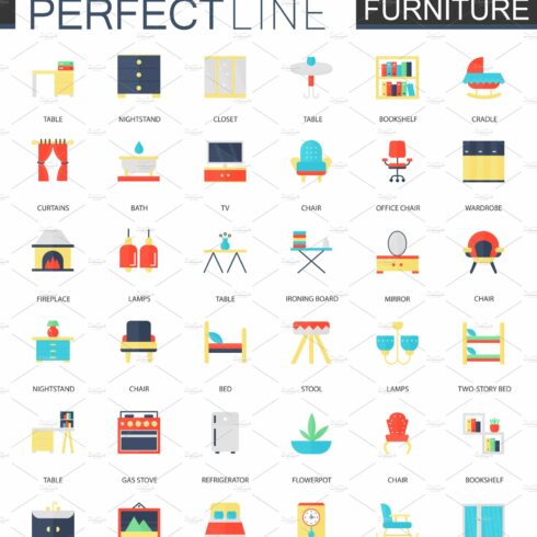 Interior furniture icons. cover image.