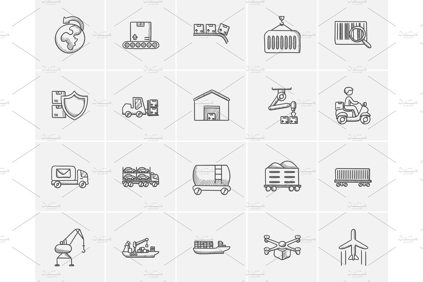 Industry sketch icon set. cover image.
