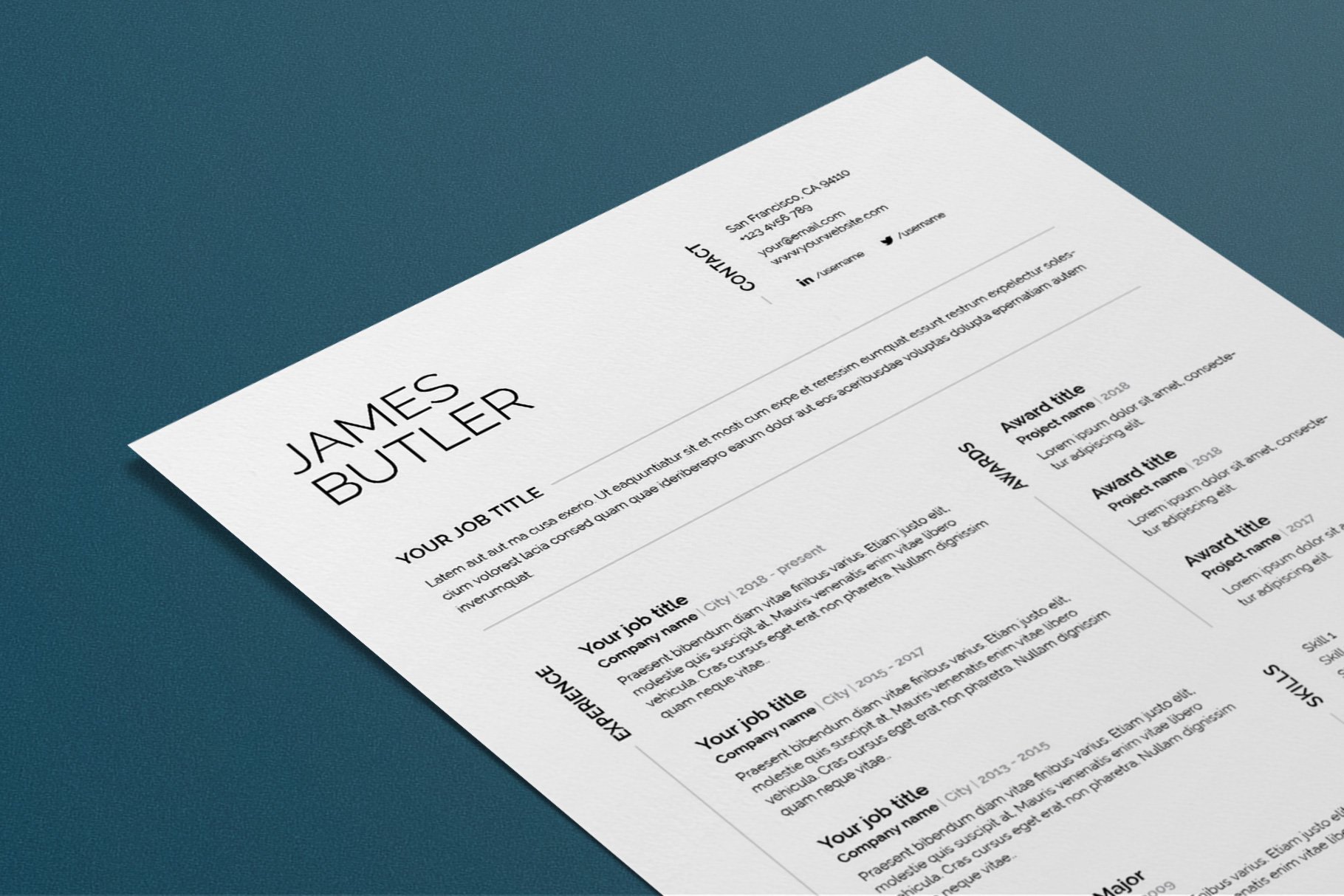 James | CV / resume template preview image.
