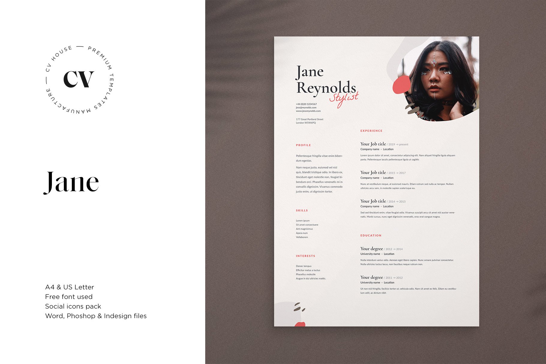 Jane | CV / resume template cover image.