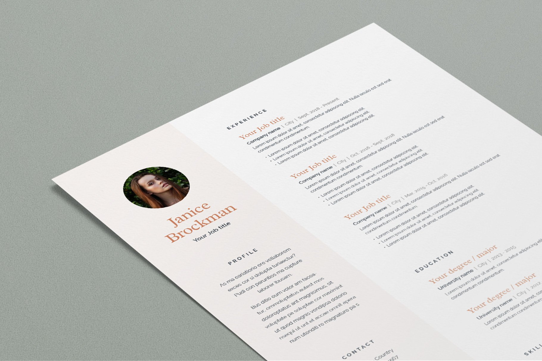Janice | CV / resume template preview image.