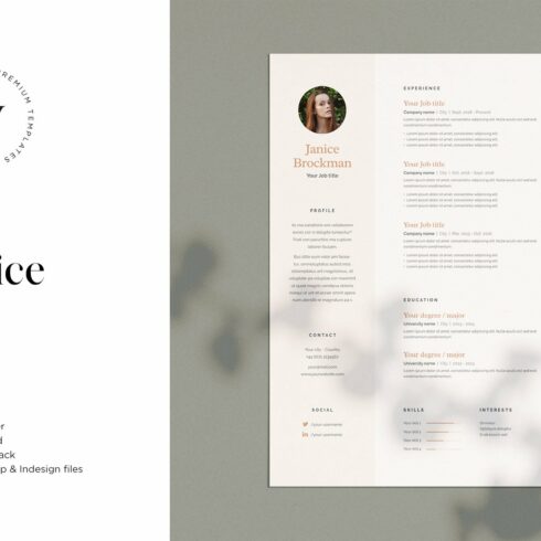 Janice | CV / resume template cover image.