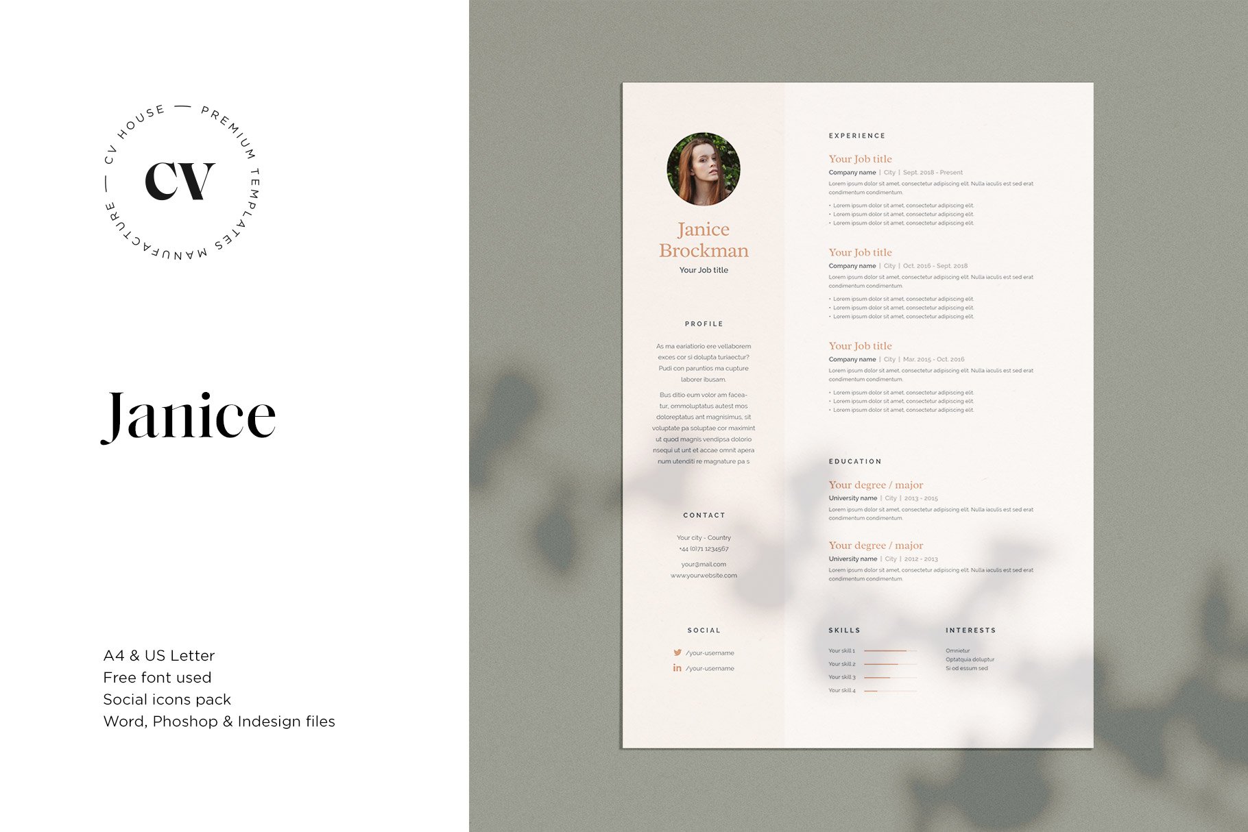 Janice | CV / resume template cover image.