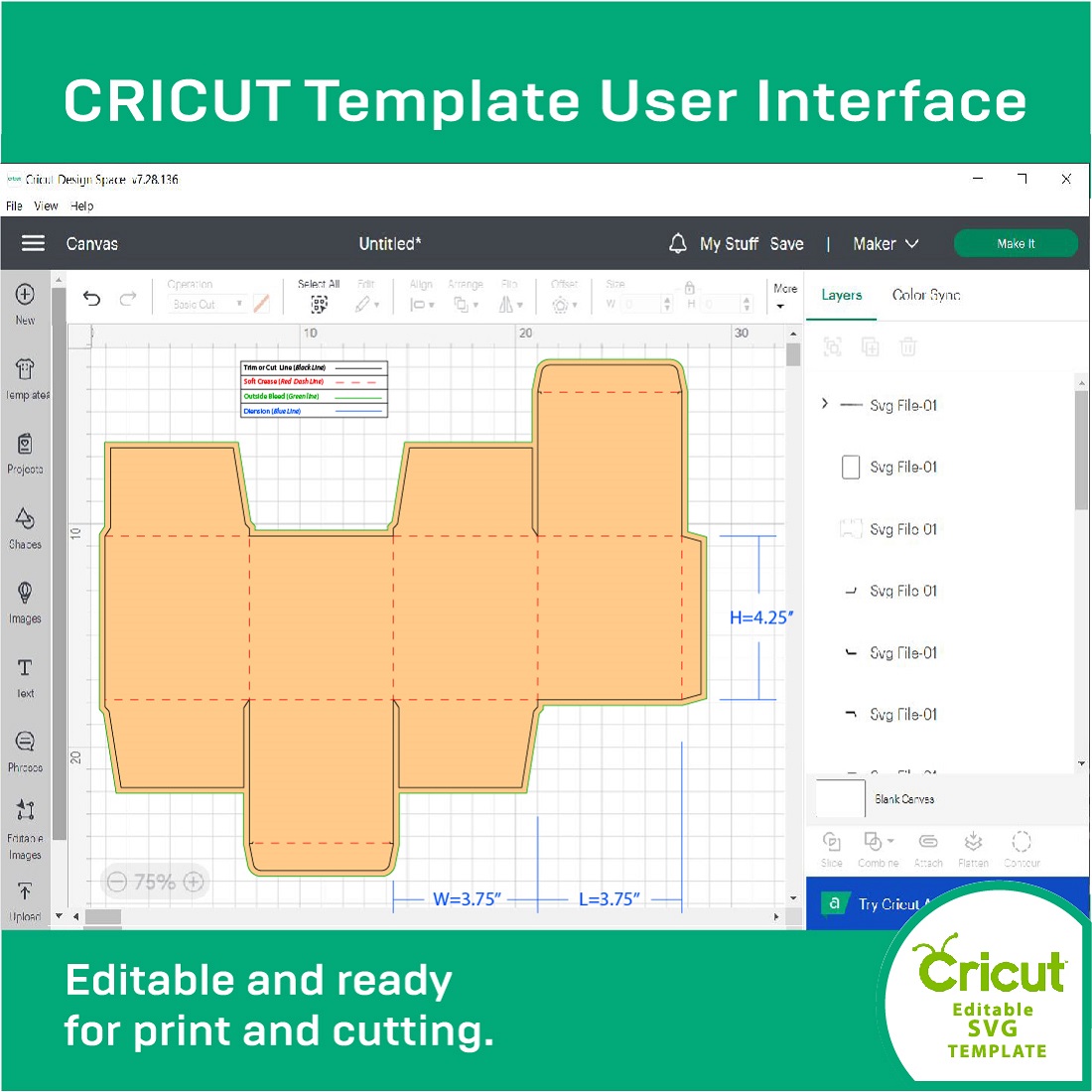 Screen shot of the cricut template user interface.