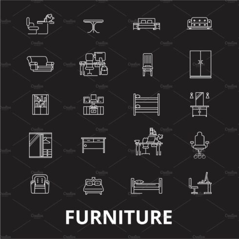 Furniture editable line icons vector cover image.