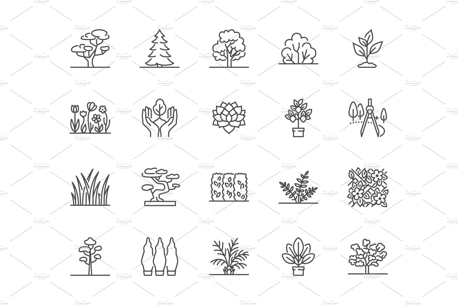 Plants Line Icons preview image.
