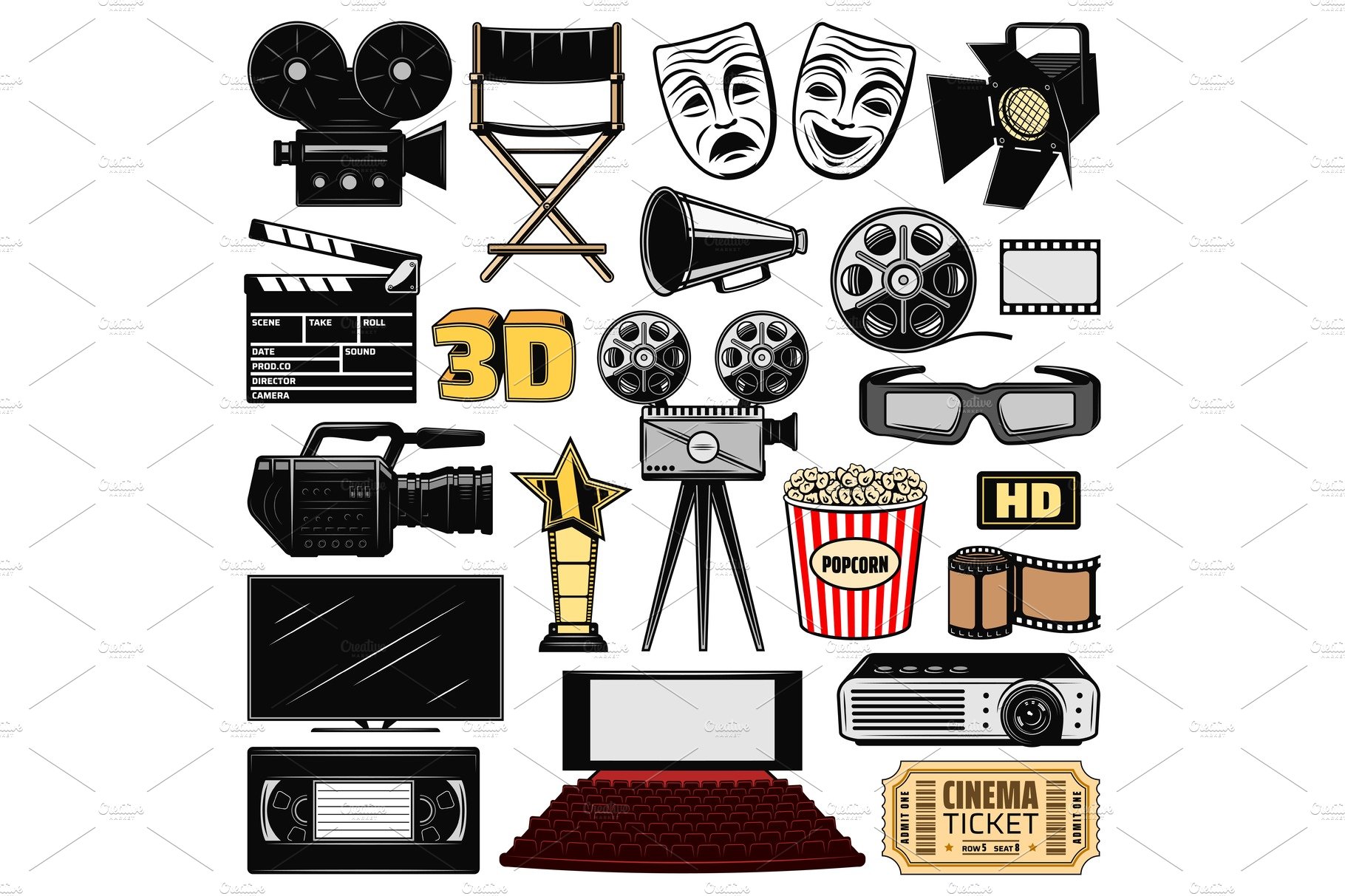 Cinema and movie icons cover image.