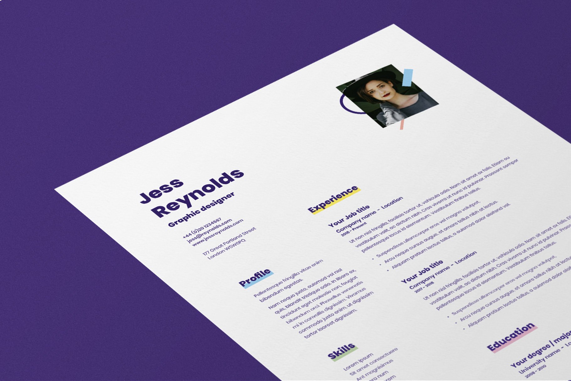 Jess | CV / resume template preview image.