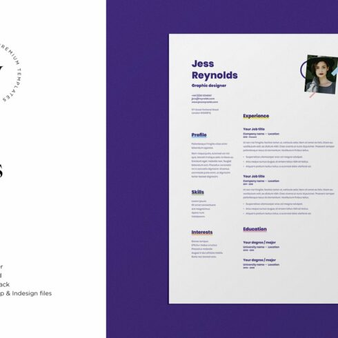 Jess | CV / resume template cover image.