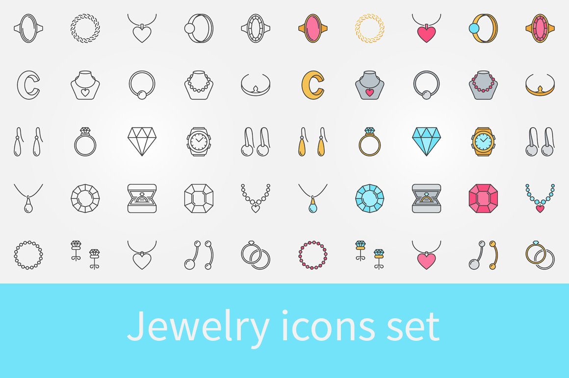 Jewelry vector icons set cover image.