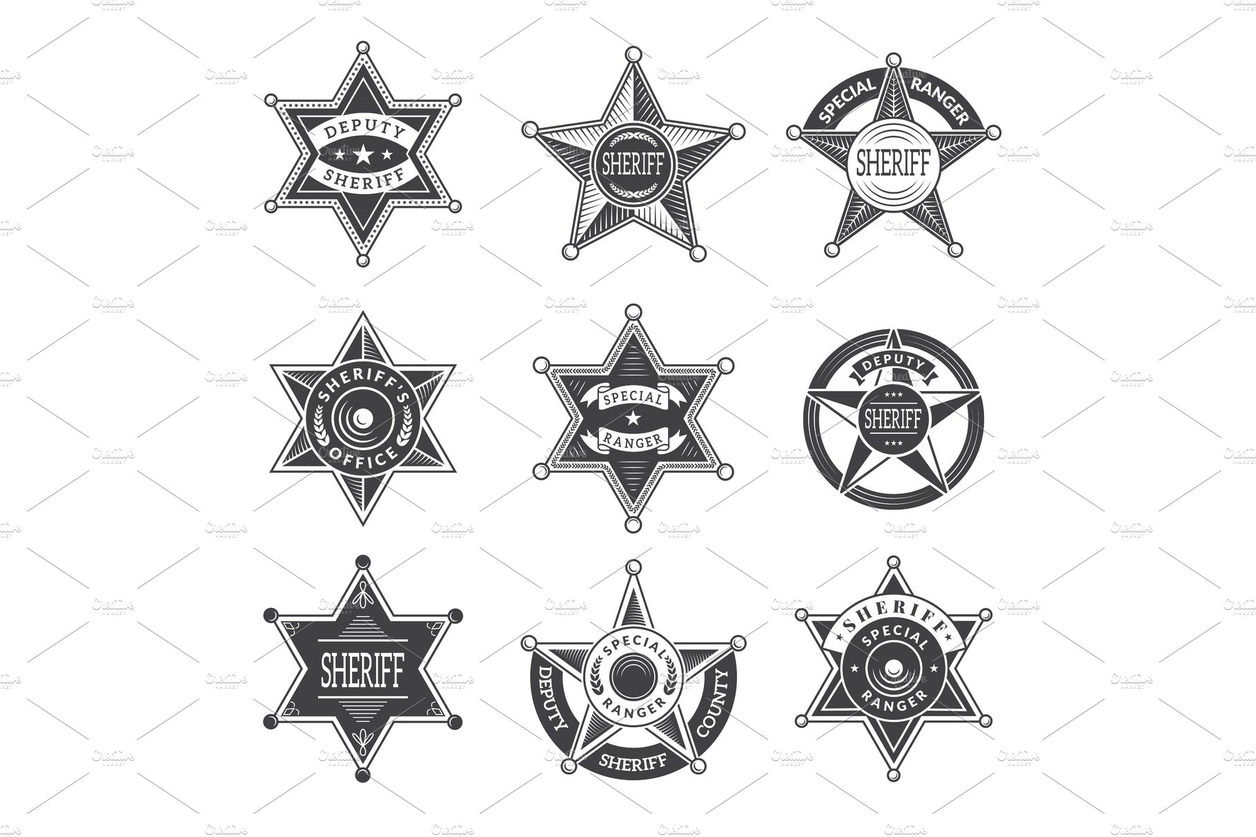 Sheriff stars badges. Western star cover image.