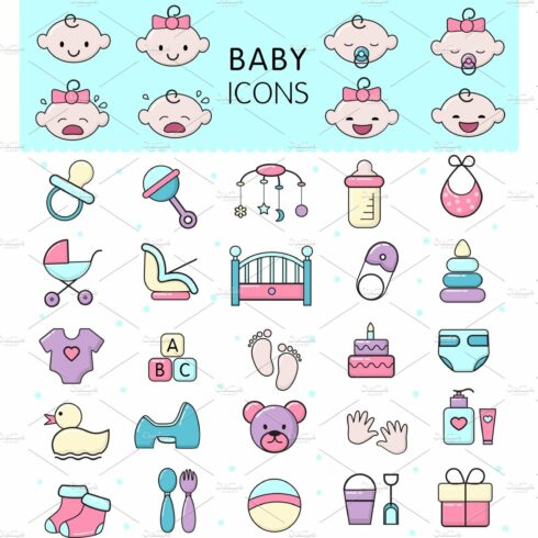 Baby icons vector kids toy for infant boys or girls in babyroom and childs ... cover image.