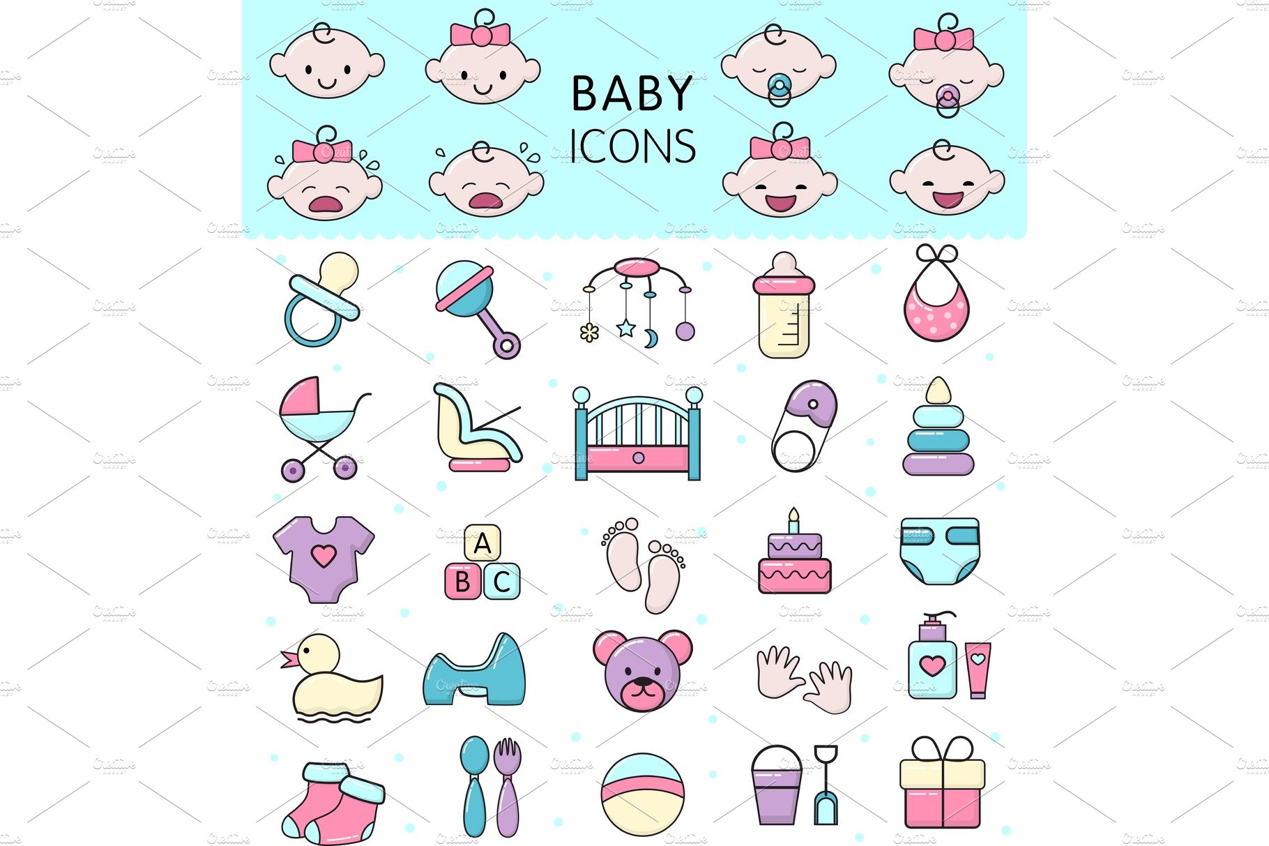 Baby icons vector kids toy for infant boys or girls in babyroom and childs ... cover image.