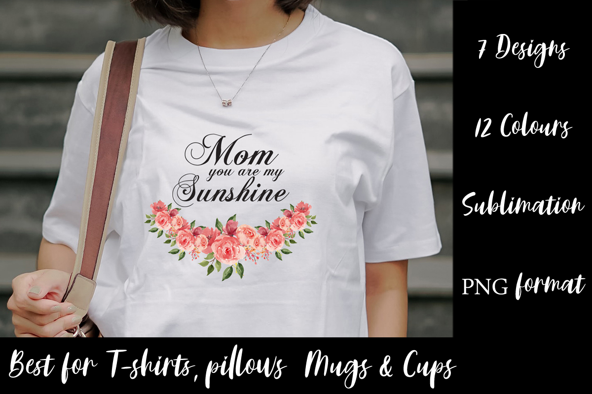 Woman wearing a t - shirt that says mom you are my sunshine.