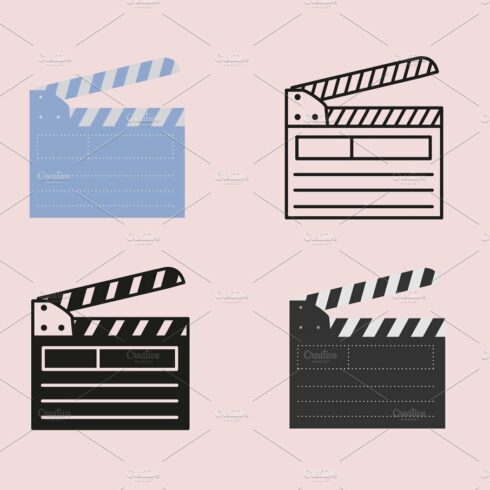 Open movie clapperboard icon set. cover image.