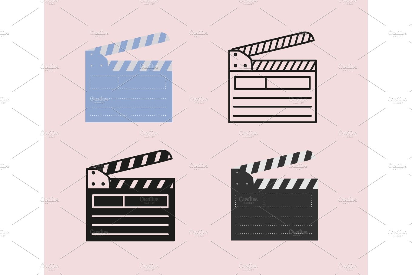 Open movie clapperboard icon set. cover image.