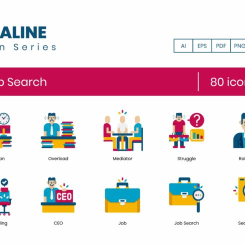 80 Job Search Icons | Dualine Flat cover image.