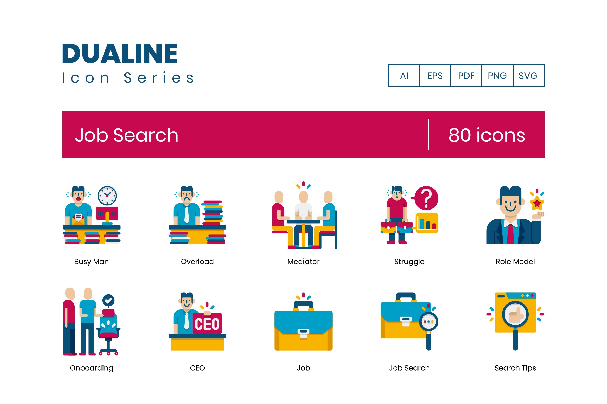80 Job Search Icons | Dualine Flat cover image.