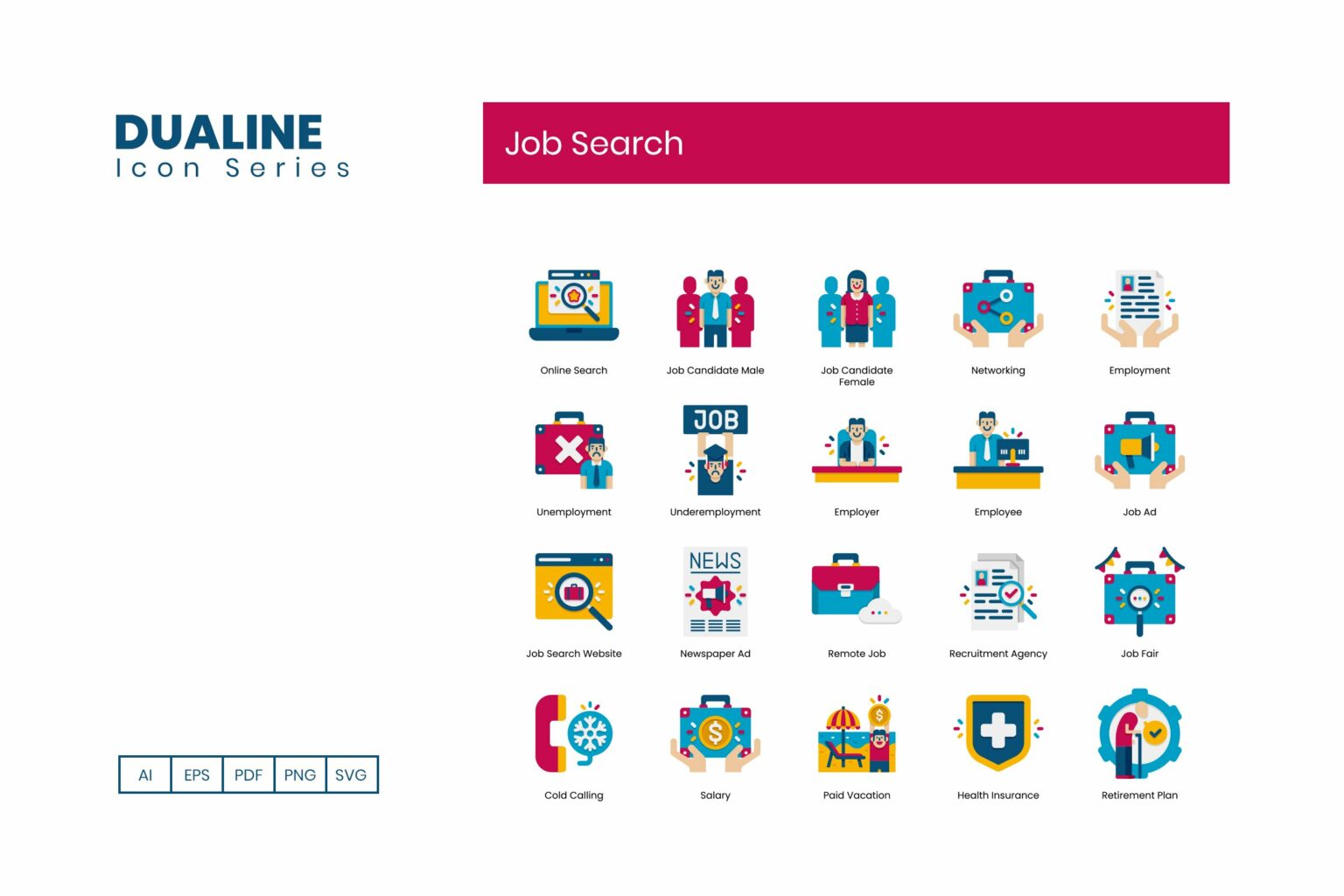 80 Job Search Icons | Dualine Flat – MasterBundles