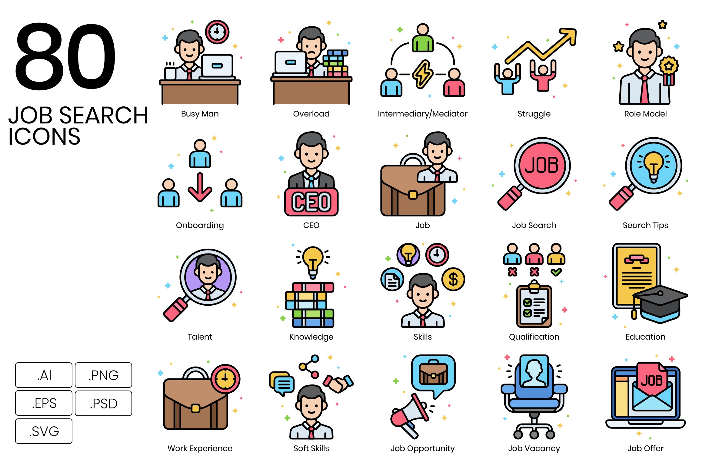 80 Job Search Icons | Vivid cover image.