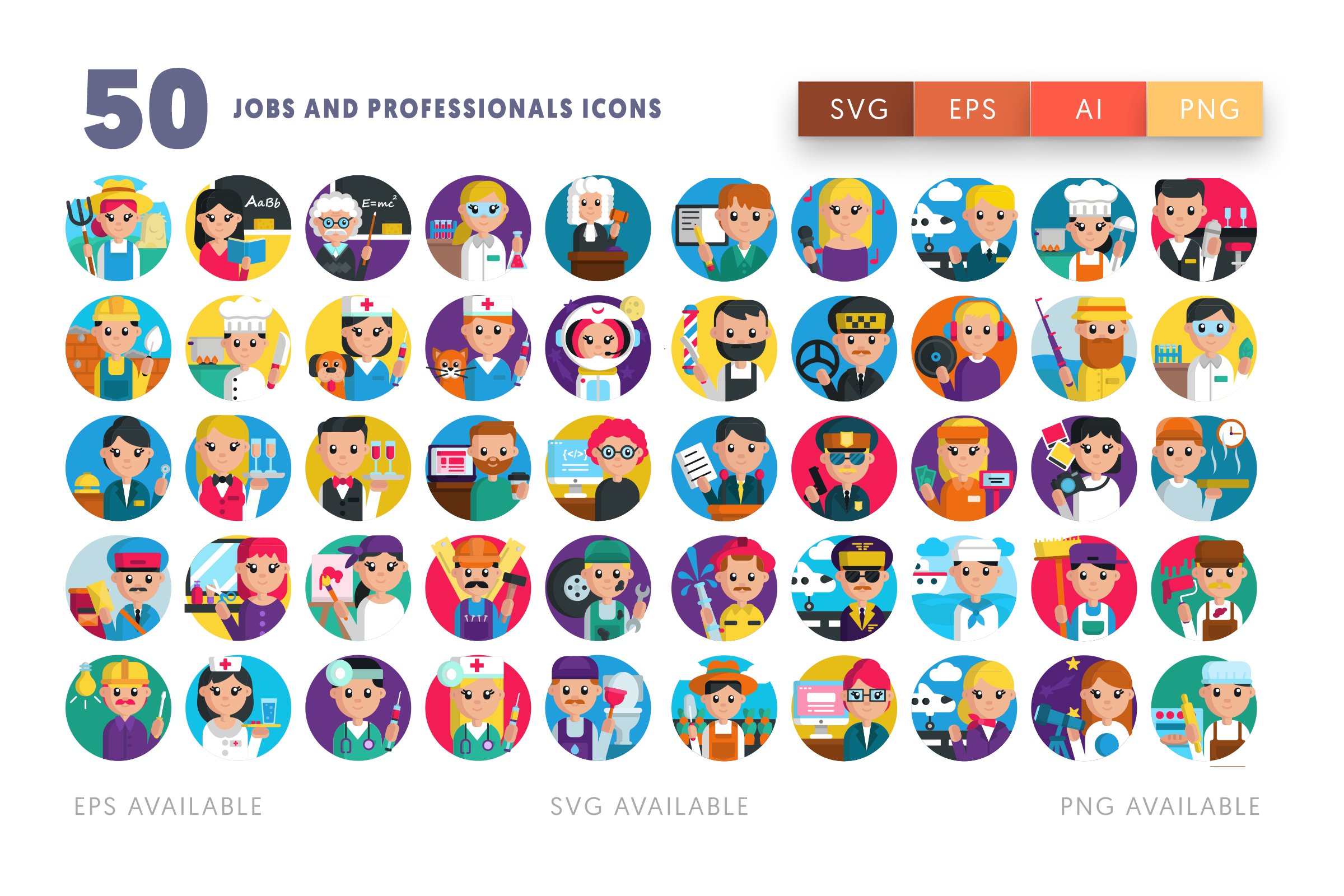50 Job and Professionals Icons preview image.