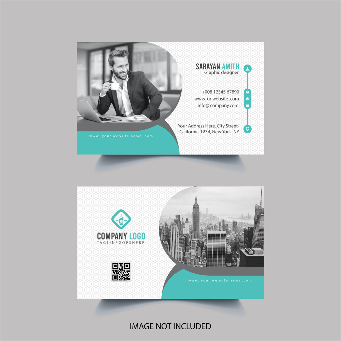 Set of two business cards with a photo of a man in a suit.