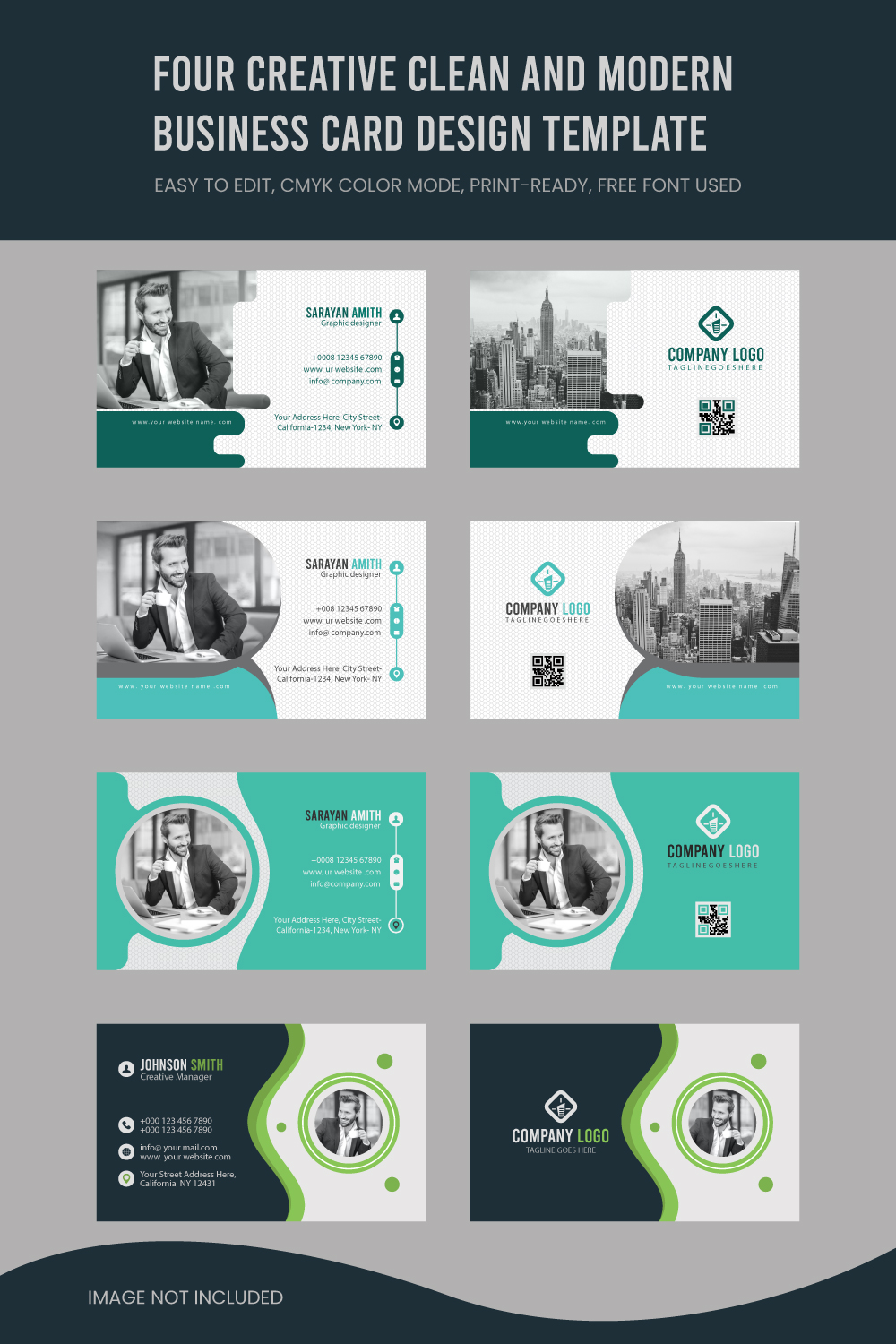 Four Professional Creative Clean and Modern Business Card Design Bundle pinterest preview image.