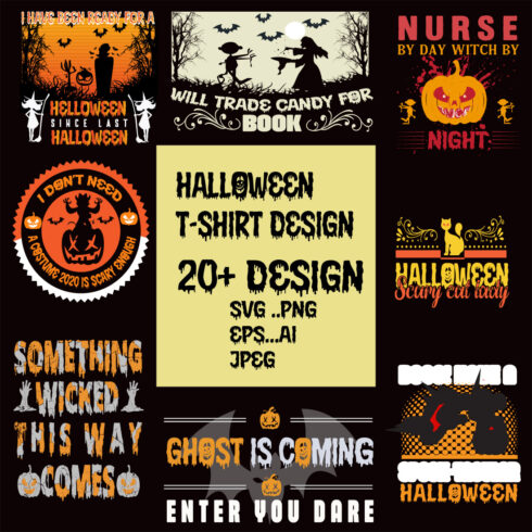 HALLOWEEN AWESOME T SHIRT DESIGN BUNDLE cover image.