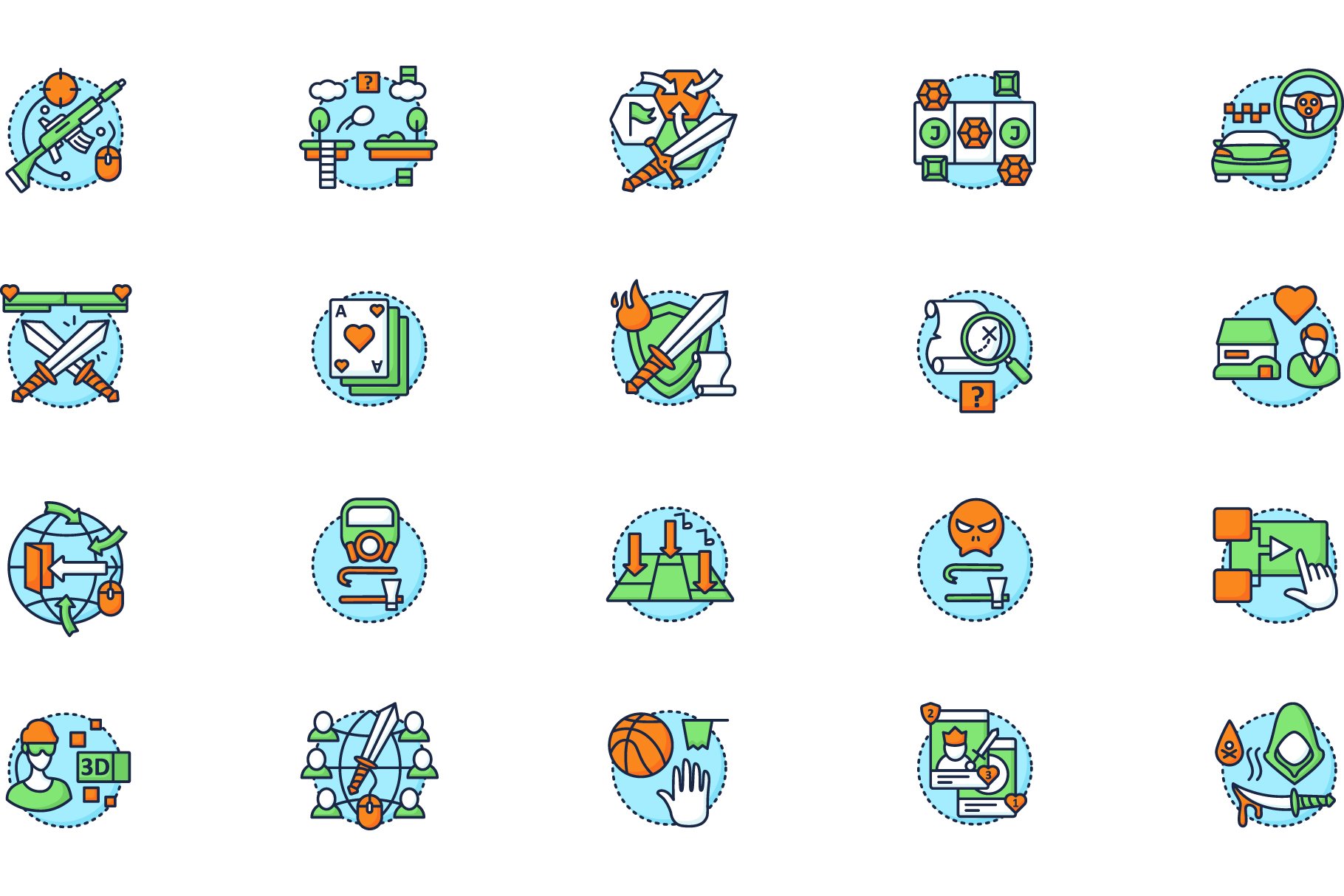 Online game color icons set cover image.