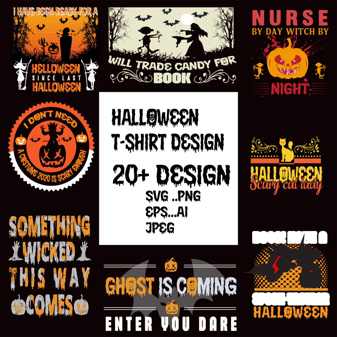 HALLOWEEN AWESOME T SHIRT DESIGN BUNDLE preview image.