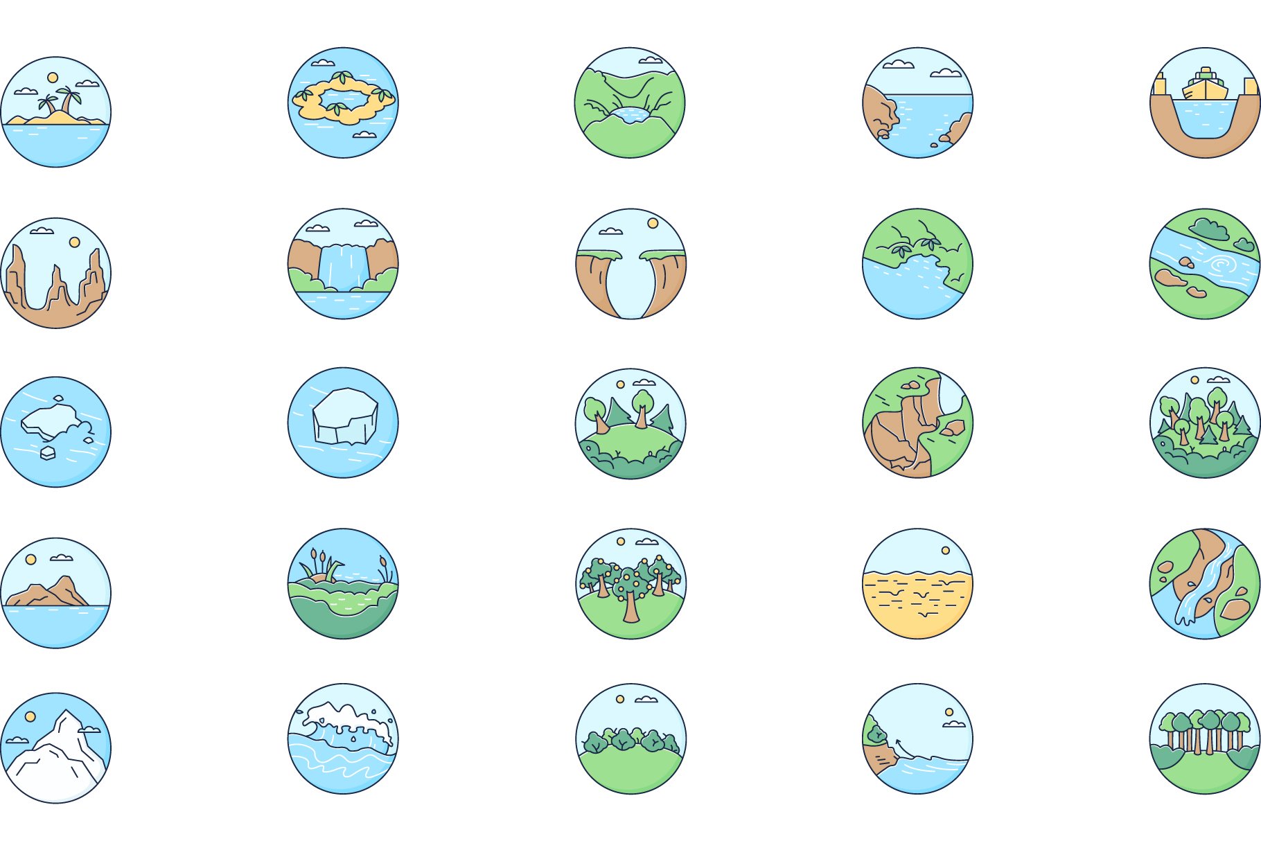 Landscape color icons set cover image.