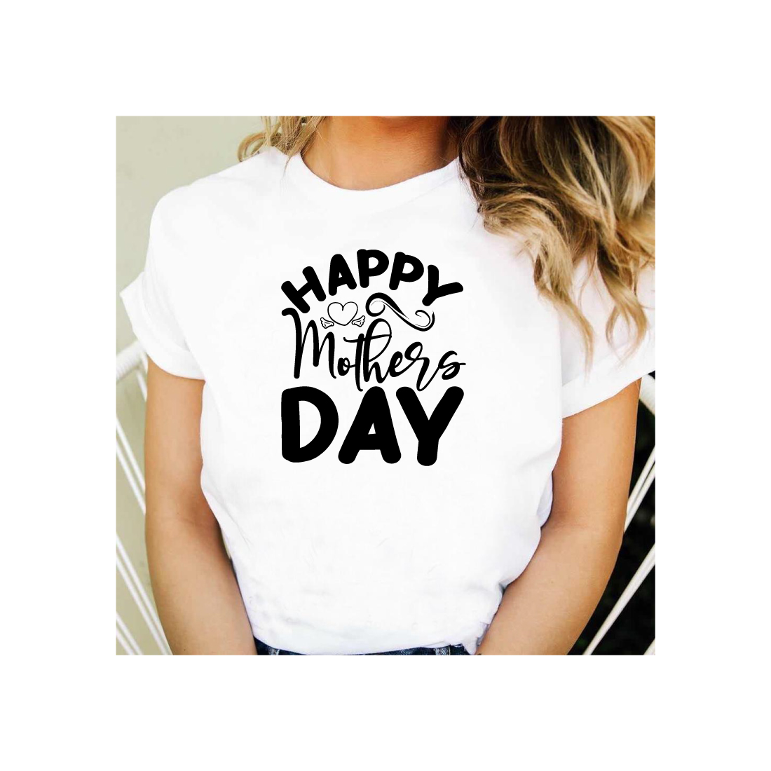 Woman wearing a happy mother's day t - shirt.