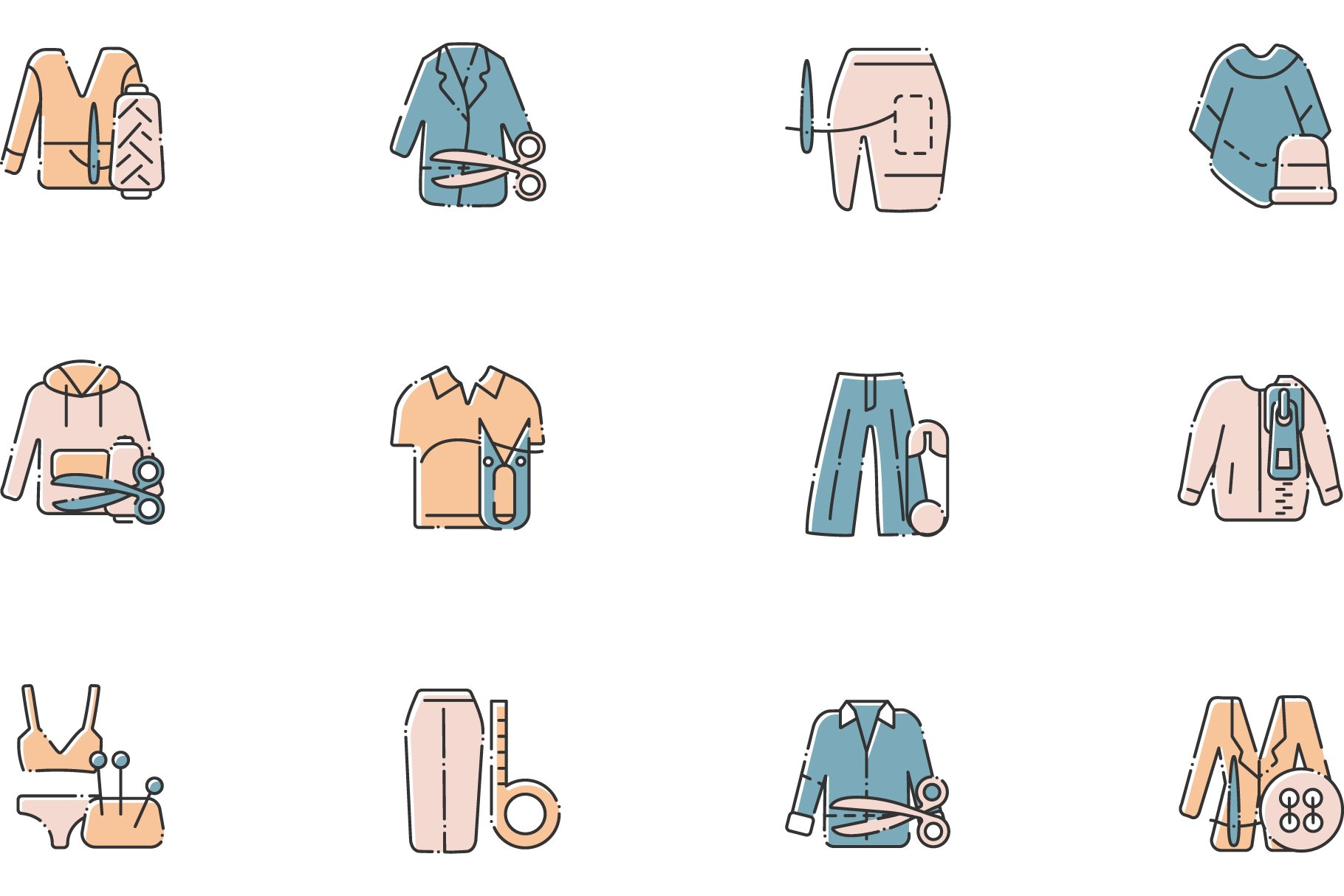 Clothing repair color icons set cover image.