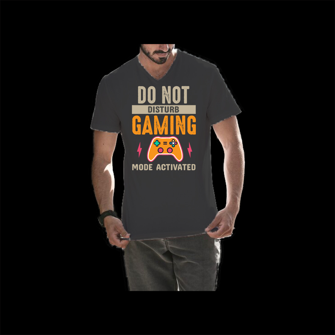 Man wearing a t - shirt with a video game controller on it.