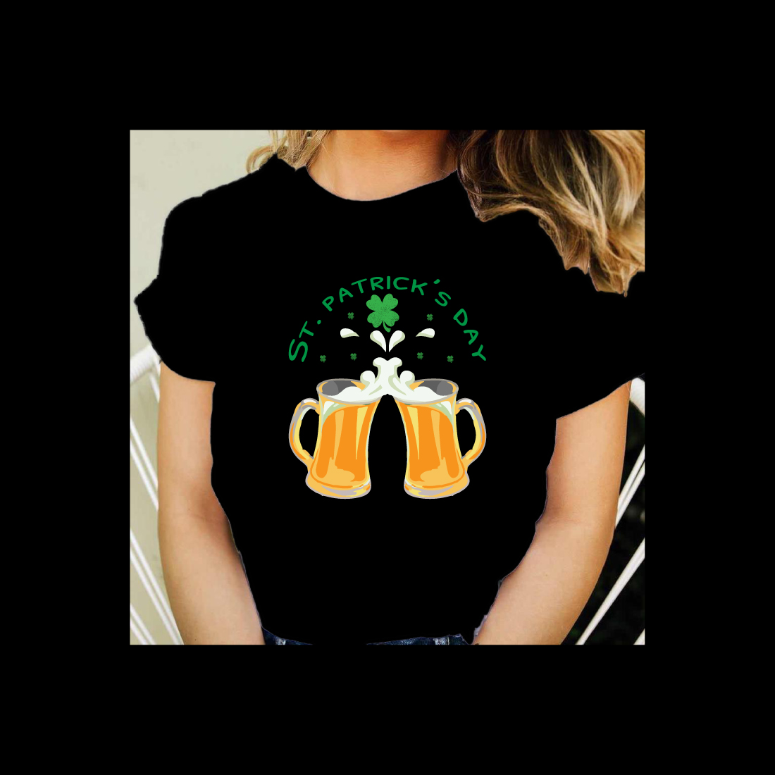 Woman wearing a st patrick's day t - shirt.