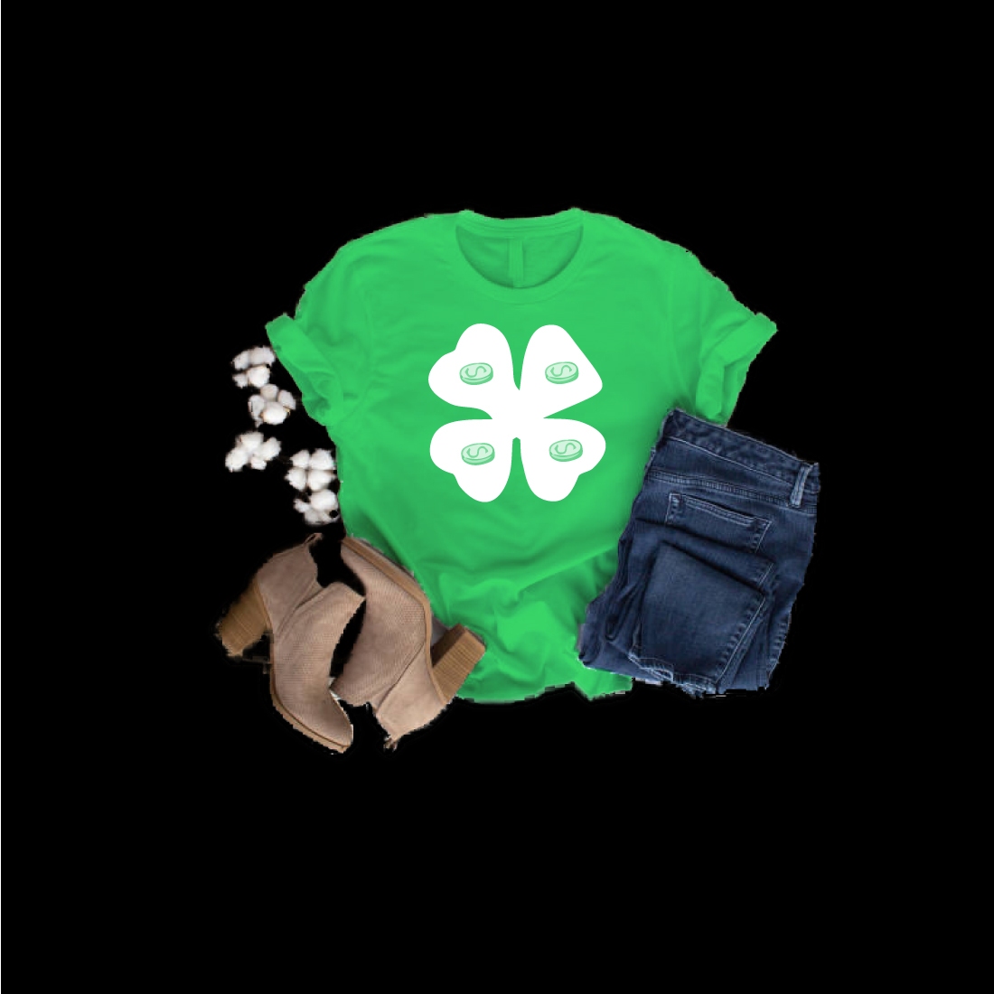 Green shirt with a shamrock on it.