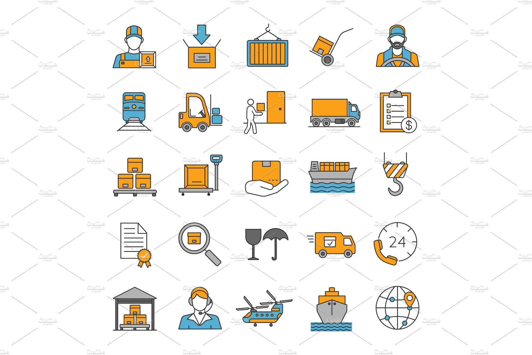 Cargo shipping color icons set cover image.