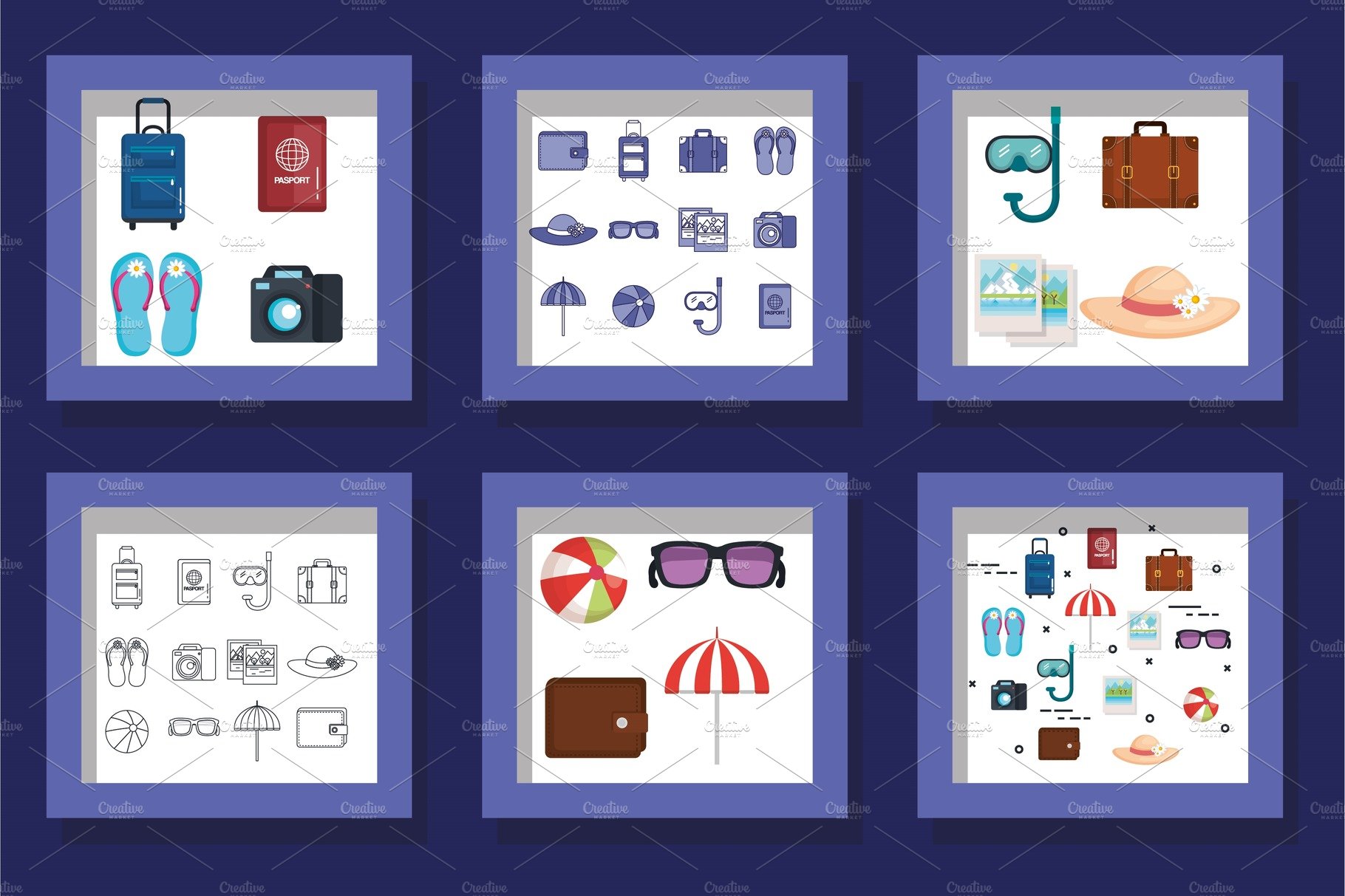 bundle designs of vacation set icons cover image.