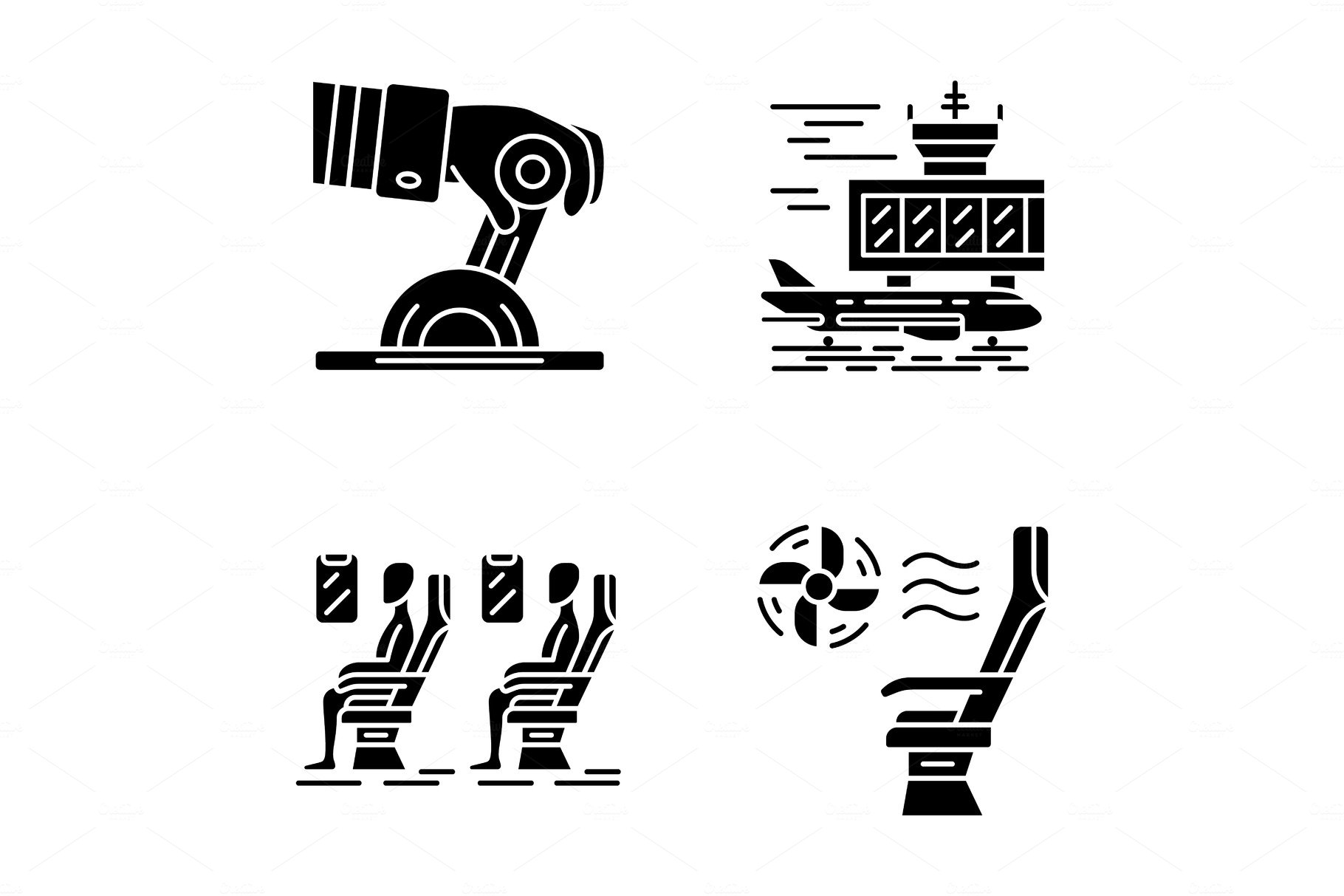 Aviation services glyph icons set cover image.