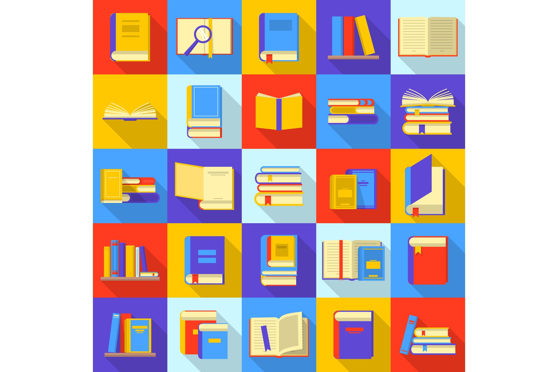 Books library education icons set cover image.