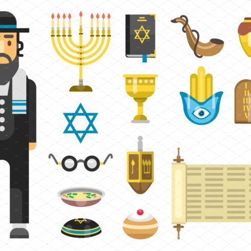 Jewish holidays icons vector set cover image.