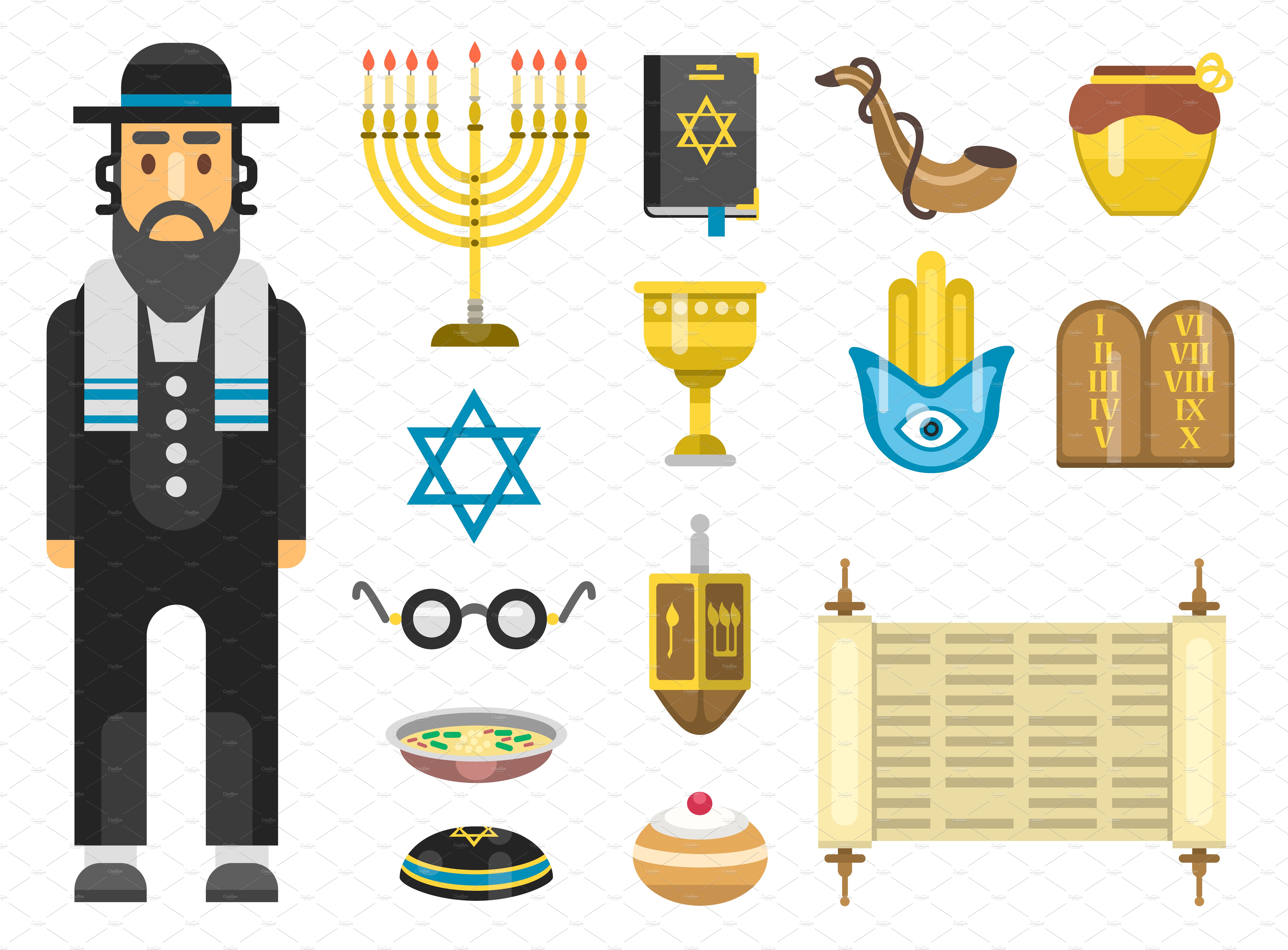 Jewish holidays icons vector set cover image.