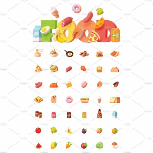 Vector food icon set cover image.