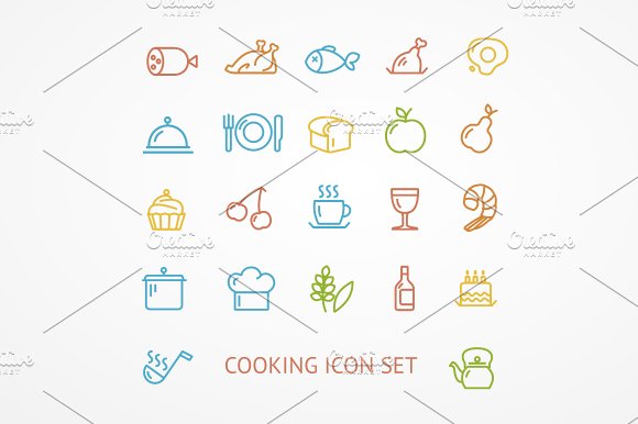 Vector cooking outline icon set cover image.