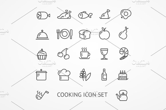 Vector cooking outline icon set preview image.