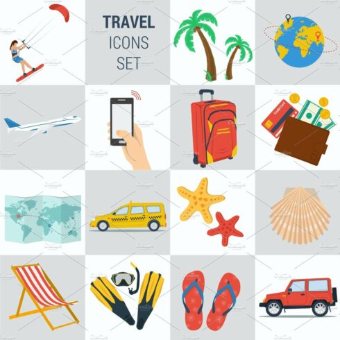 Travel vacation square 15 icons cover image.