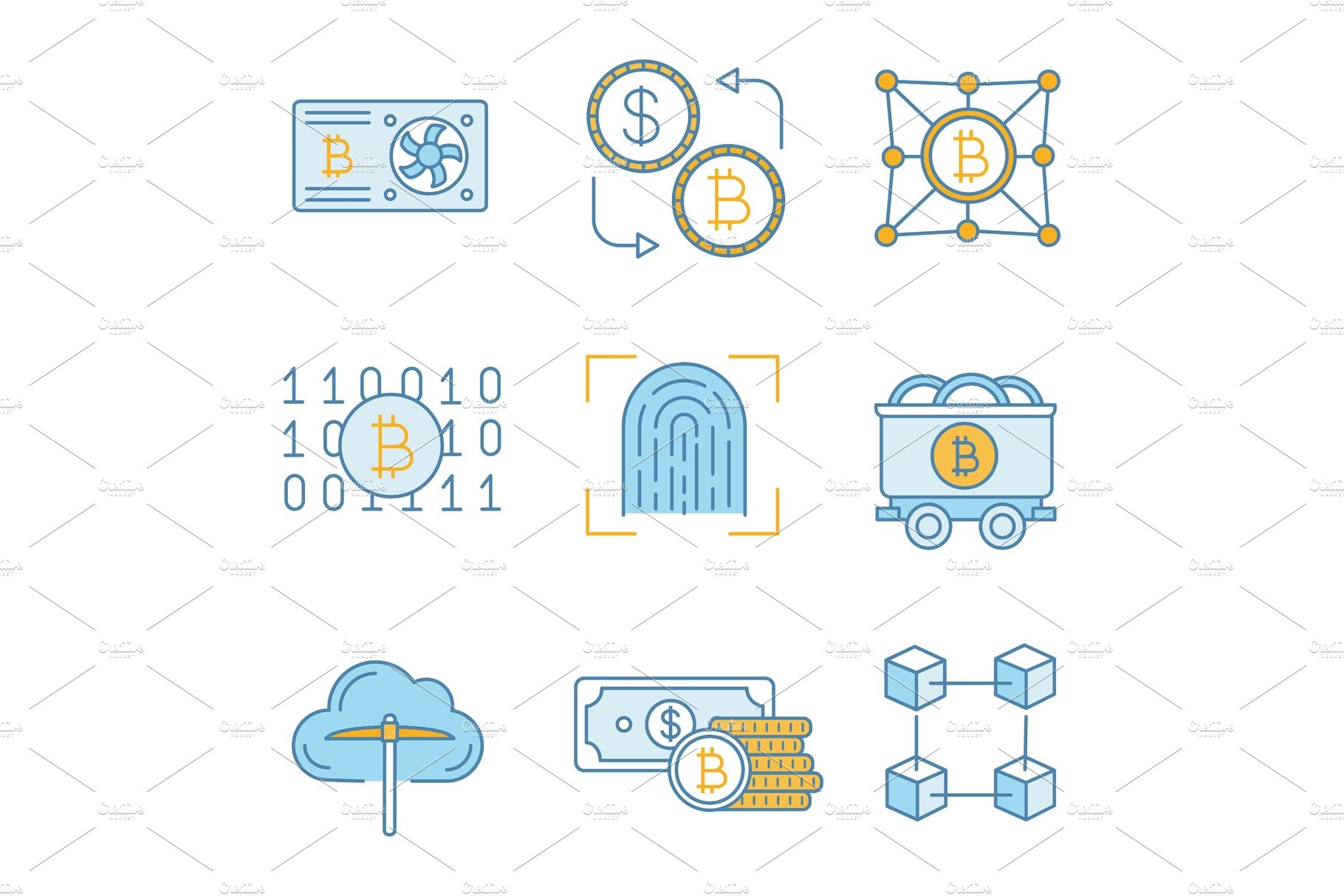 Bitcoin cryptocurrency color icons cover image.