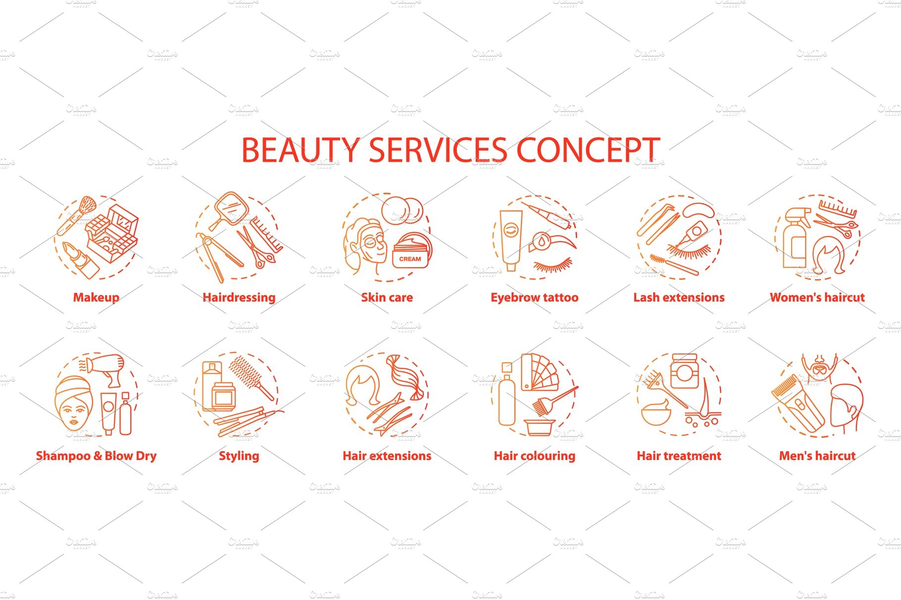 Beauty services concept icons set cover image.